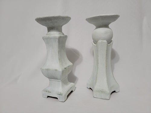 2 White Distressed Candle Holders