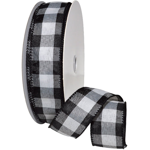 Wired Gingham Black/White Plaid Ribbon